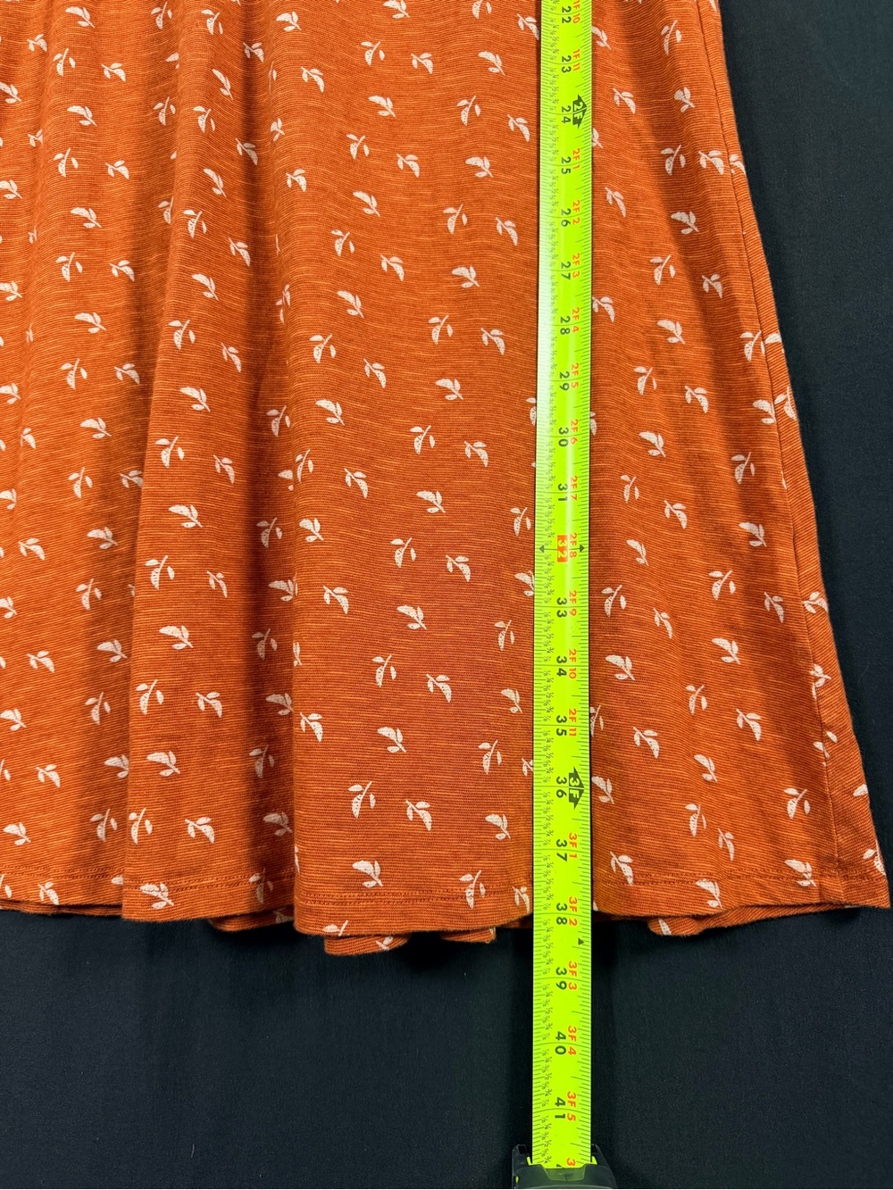 Toad&Co Orange V-Neck Midi Dress with White Leaf Print Tencel Organic cotton - Picture 12 of 12
